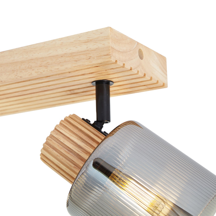 QAZQA Moderne spot hout met smoke glas 3-lichts draai- en kantelbaar