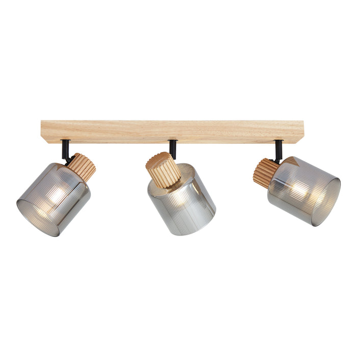 QAZQA Moderne spot hout met smoke glas 3-lichts draai- en kantelbaar