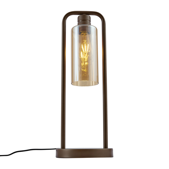 QAZQA Hotel Chique tafellamp donker brons met amber glas - Stavelot