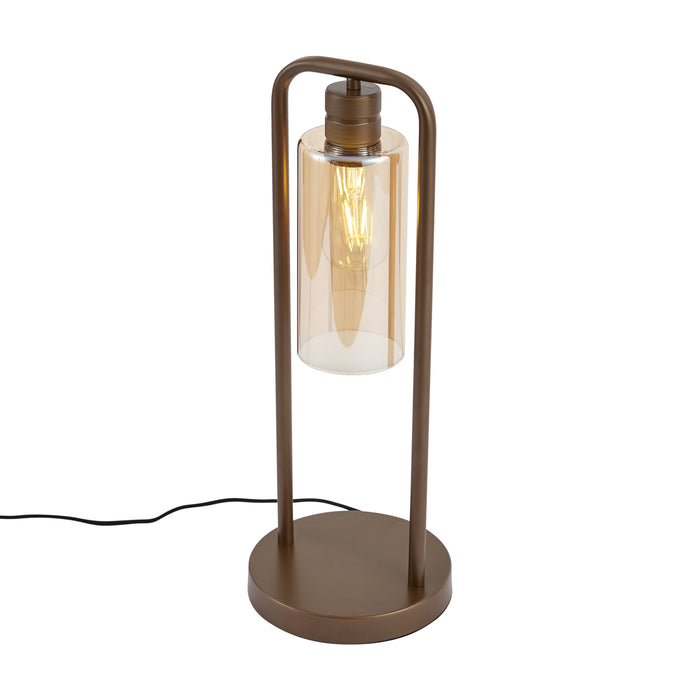 QAZQA Hotel Chique tafellamp donker brons met amber glas - Stavelot