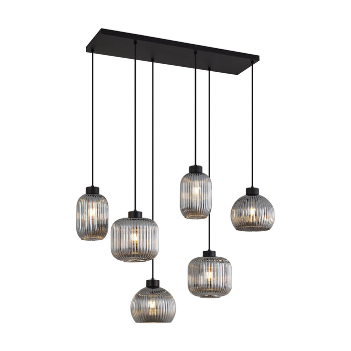 QAZQA Design hanglamp zwart met smoke glas 6-lichts - Ana
