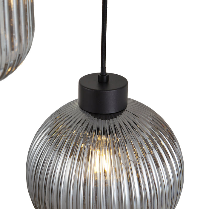 QAZQA Design hanglamp zwart met smoke glas 6-lichts - Ana