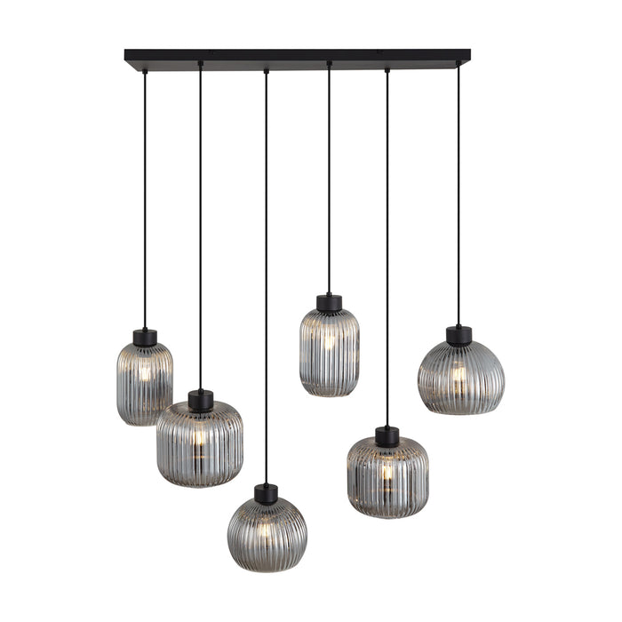 QAZQA Design hanglamp zwart met smoke glas 6-lichts - Ana