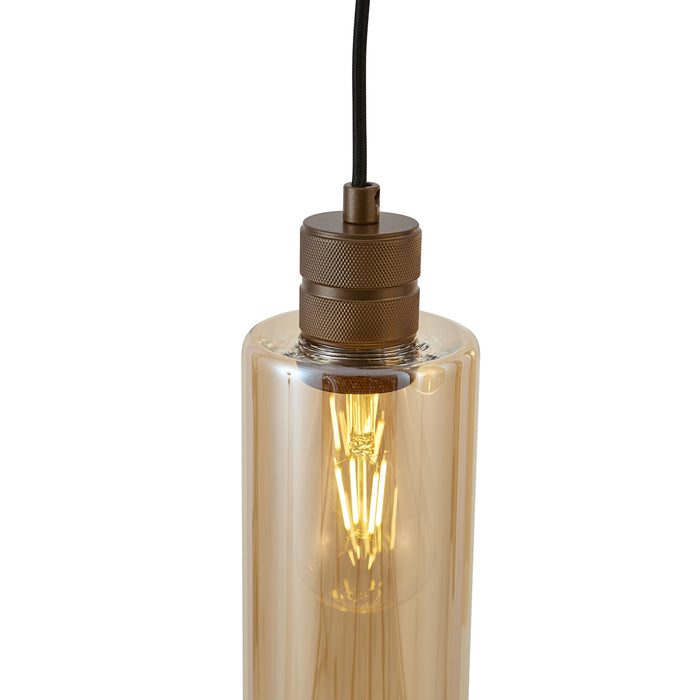 QAZQA Hotel Chique hanglamp donker brons met amber glas 5-lichts -