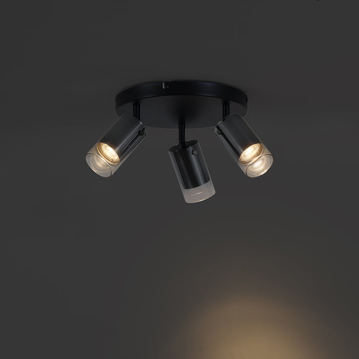 QAZQA Plafondspot gunmetal rond 3-lichts draai- en verstelbaar -