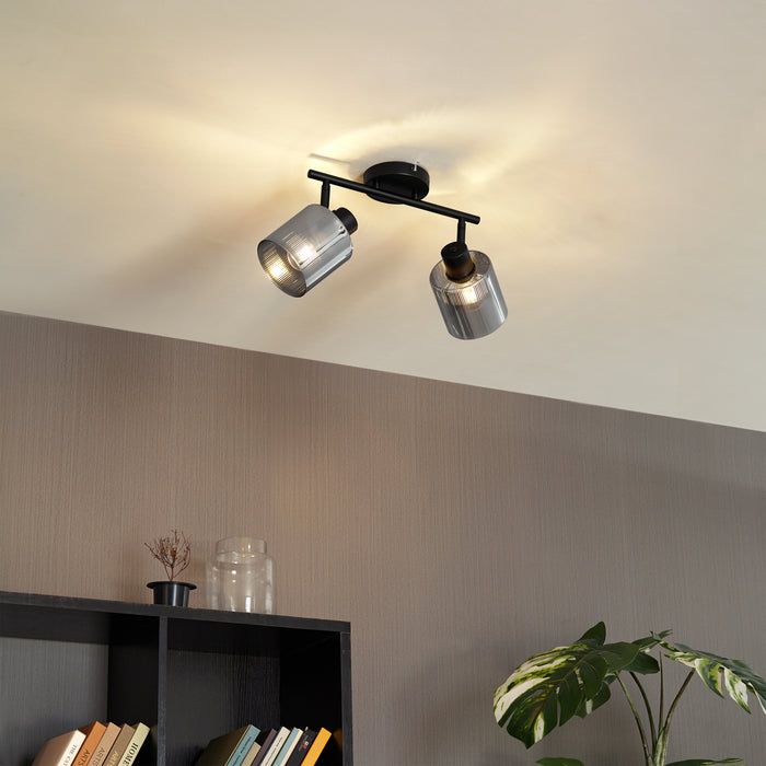 QAZQA Plafondspot zwart met smoke glas 2-lichts verstelbaar - Laura