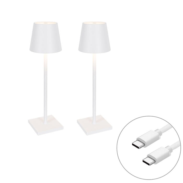 QAZQA Set van 2 buiten tafellamp wit incl. LED en dimmer oplaadbaar -