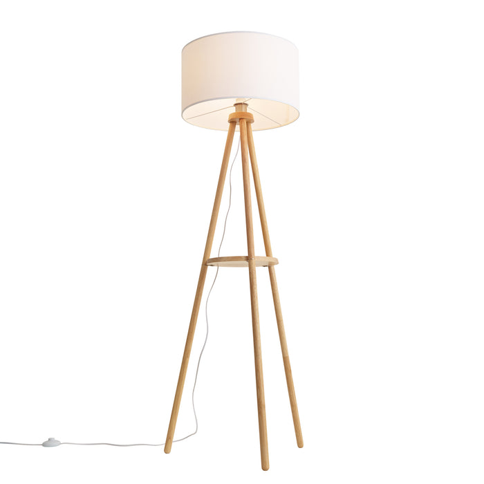 QAZQA Scandinavische vloerlamp hout met stoffen kap wit - Lou