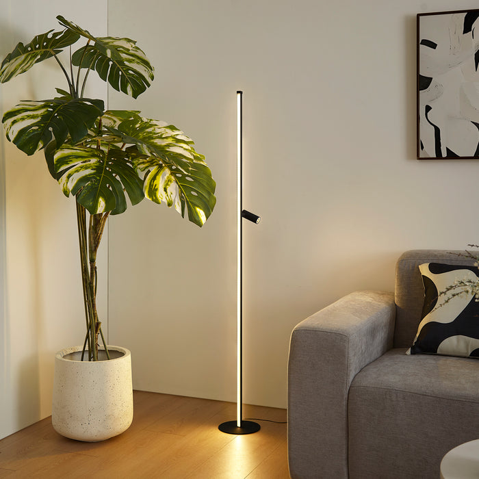 QAZQA Design vloerlamp zwart met leeslamp incl. LED met touch dimmer