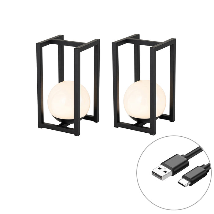 QAZQA Set van 2 buiten tafellampen zwart met touch oplaadbaar - Nowi