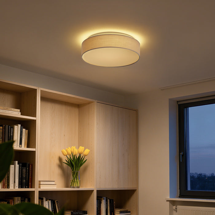 QAZQA Smart plafondlamp beige 35cm incl. LED en afstandsbediening -