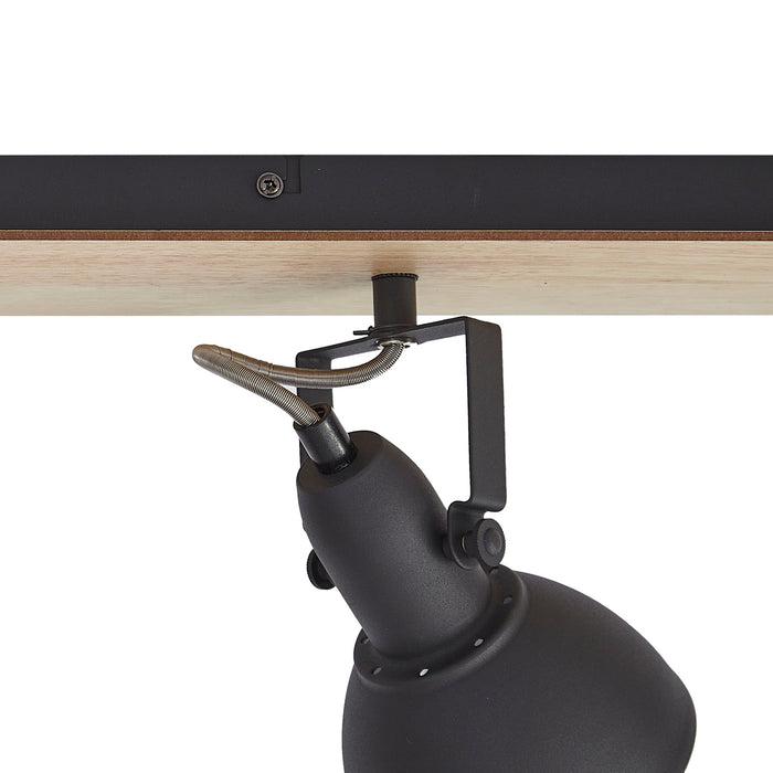 QAZQA Plafondspot zwart met hout 4-lichts draai- en kantelbaar -