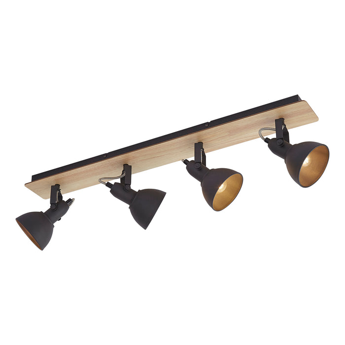 QAZQA Plafondspot zwart met hout 4-lichts draai- en kantelbaar -