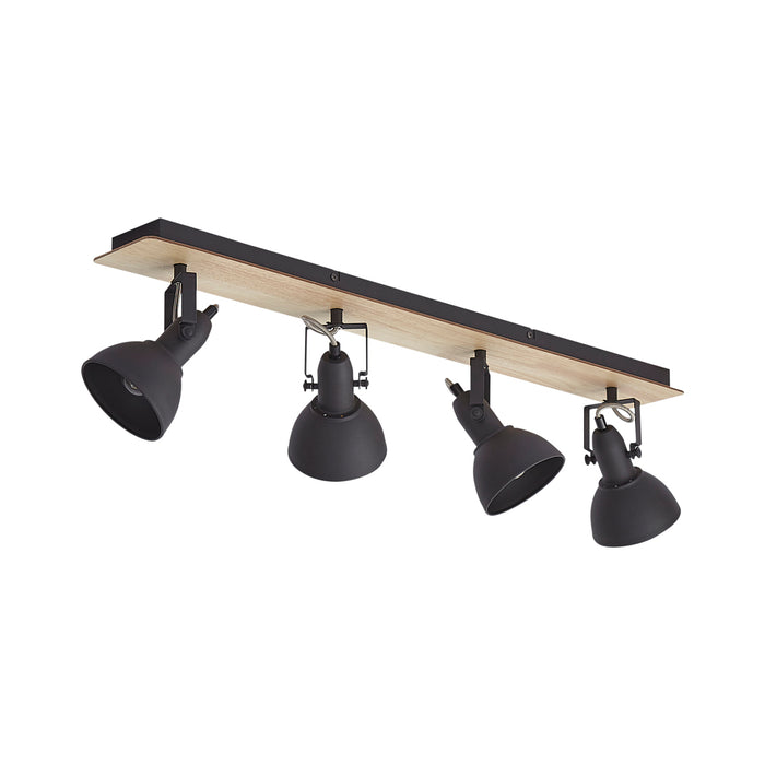 QAZQA Plafondspot zwart met hout 4-lichts draai- en kantelbaar -