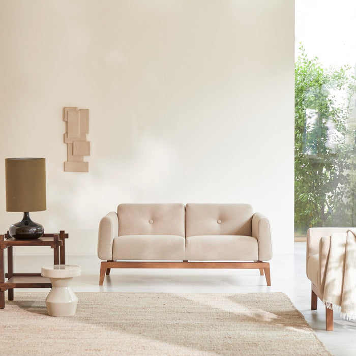 Tikamoon - Bank in massief eiken en ecru stof, 2-zit