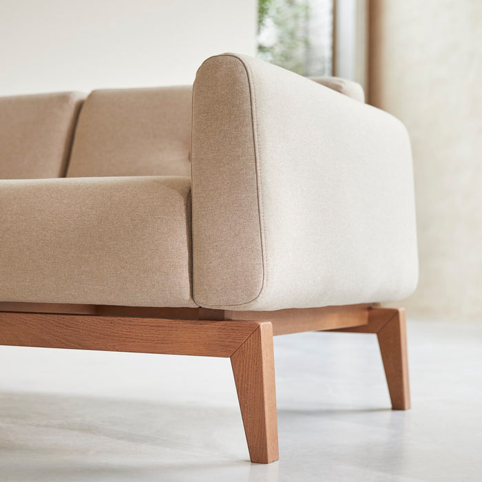 Tikamoon - Bank in massief eiken en ecru stof, 2-zit