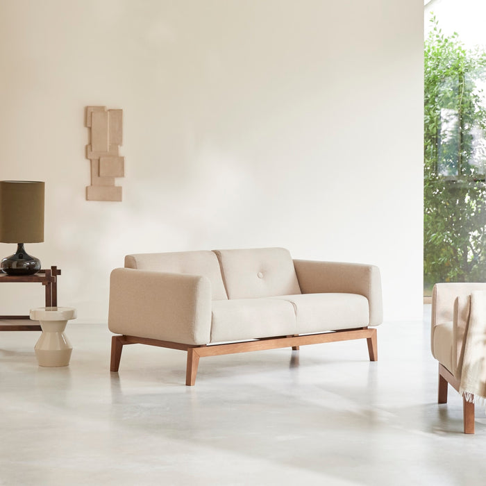 Tikamoon - Bank in massief eiken en ecru stof, 2-zit