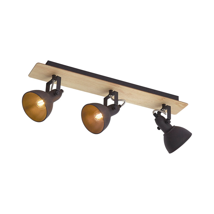 QAZQA Plafondspot zwart met hout 3-lichts draai- en kantelbaar -