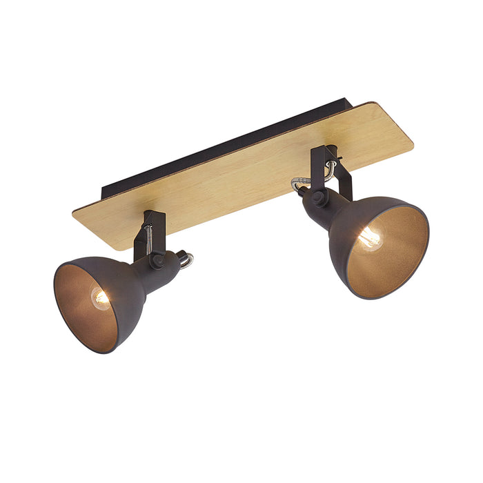 QAZQA Plafondspot zwart met hout 2-lichts draai- en kantelbaar -