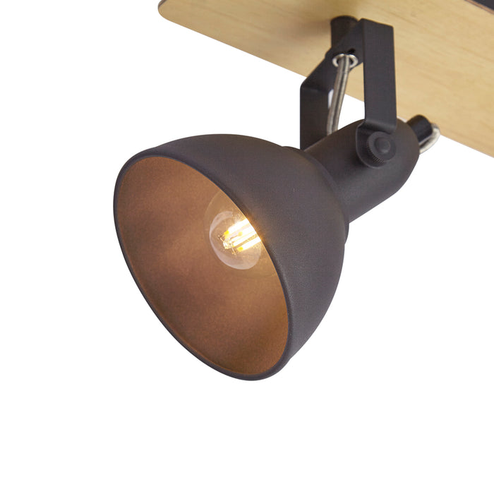 QAZQA Plafondspot zwart met hout 2-lichts draai- en kantelbaar -