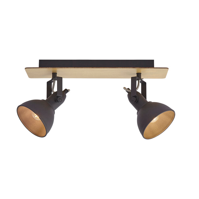 QAZQA Plafondspot zwart met hout 2-lichts draai- en kantelbaar -