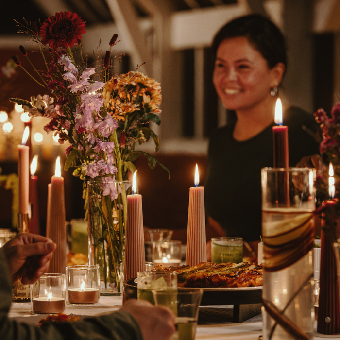 Spaas Geribde Obelisk Dinerkaars - Beige - 25u - Ø4.7cm - Set van 6