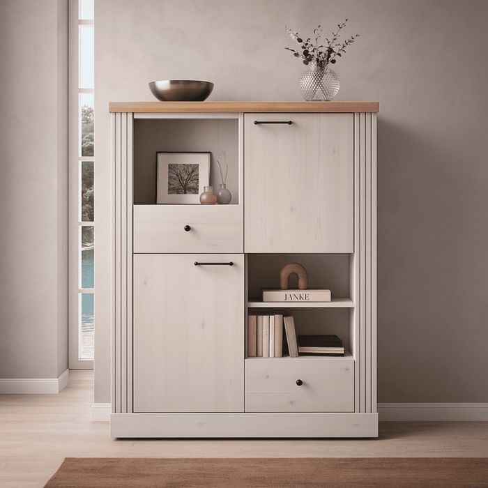 Calicosy - COUNTRY Hoge dressoir met 2 deuren - H160 cm - Wit