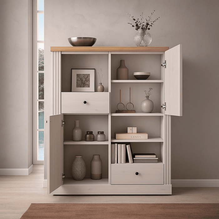 Calicosy - COUNTRY Hoge dressoir met 2 deuren - H160 cm - Wit