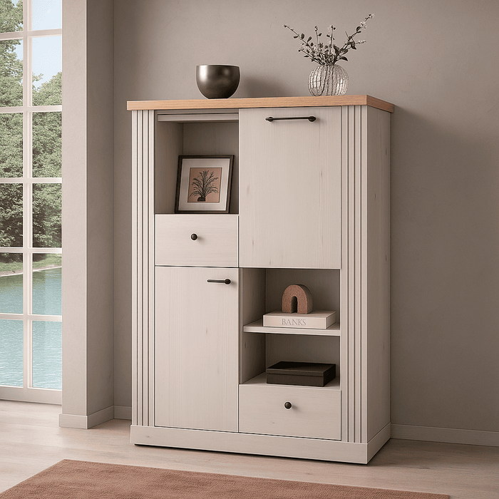 Calicosy - COUNTRY Hoge dressoir met 2 deuren - H160 cm - Wit