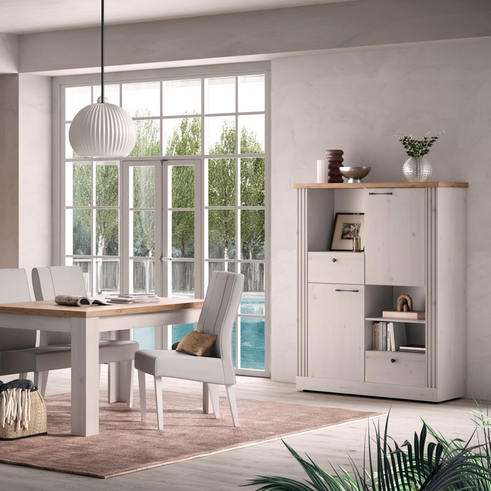 Calicosy - COUNTRY Hoge dressoir met 2 deuren - H160 cm - Wit