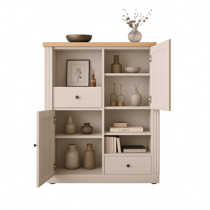 Calicosy - COUNTRY Hoge dressoir met 2 deuren - H160 cm - Wit