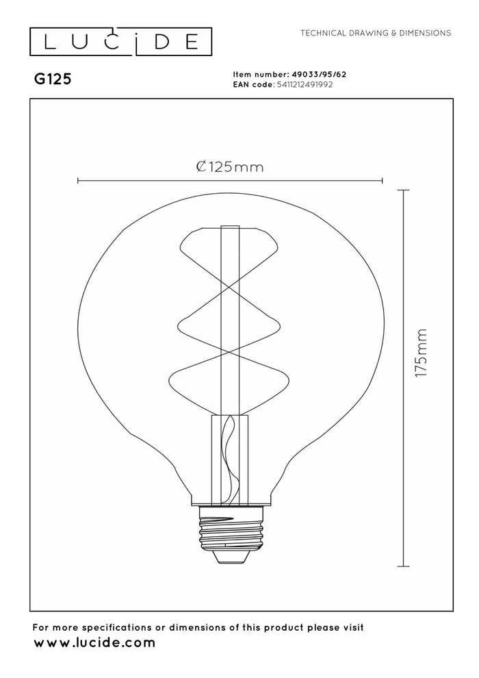 Lucide G125 Filament lamp - Amber (set van 2)
