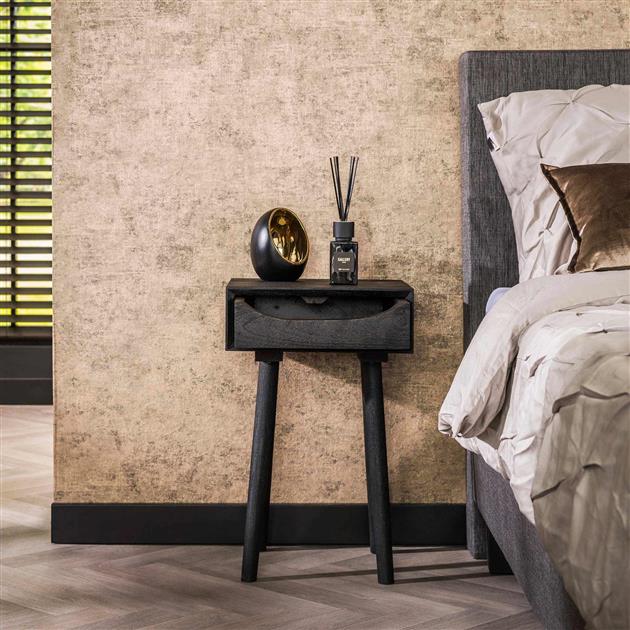 Hoyz Collection - Nachtkastje 1L Sleek Wood Inlay - Acacia Zwart