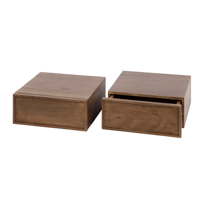 Hoyz Collection - Nachtkastje Zwevend Verpakt Per 2 - Acacia Bruin