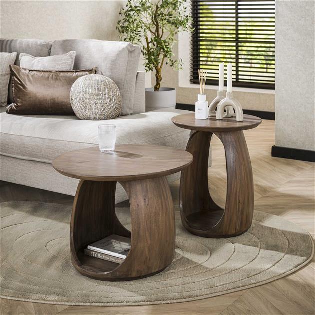 Hoyz Collection - Bijzettafel Flow Solid M - Massief Acacia Glaze Brown