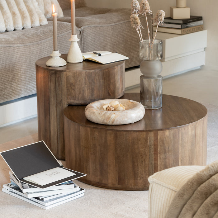 J-Line kom Rond Laag Marmer - steen - beige - large