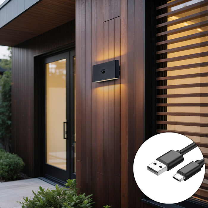 QAZQA Wandlamp zwart lux sensor magnetisch incl. LED oplaadbaar -