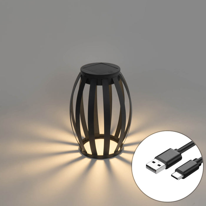 QAZQA Buiten tafellamp zwart 3-staps dimbaar solar en oplaadbaar -