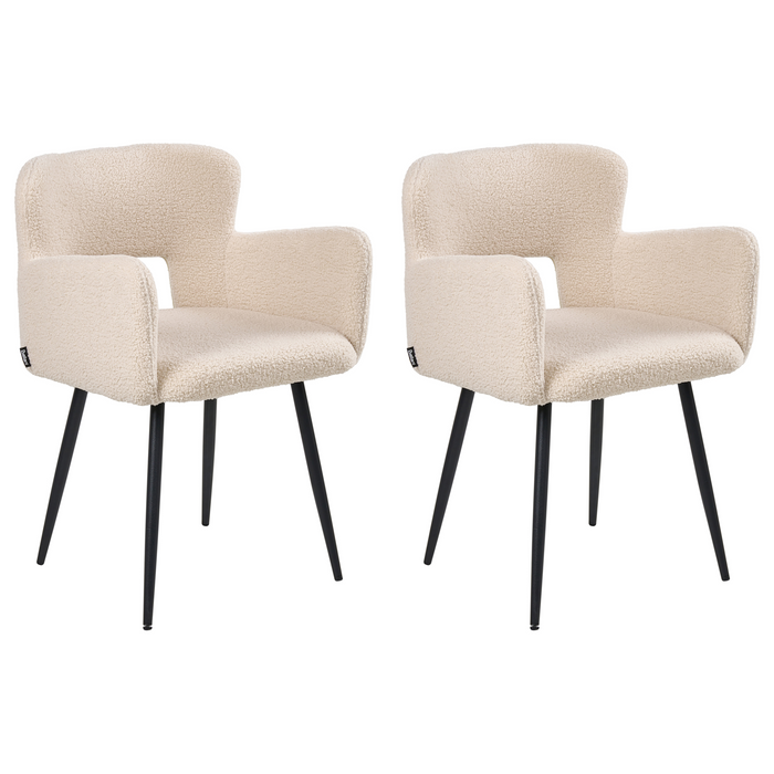 Beliani - SANILAC - Eetkamerstoel set van 2 - Beige - Bouclé