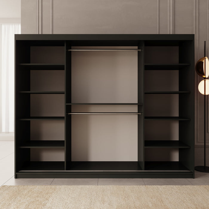 Meubella - Kledingkast Bodhi - Zwart - 250 cm - Met spiegel