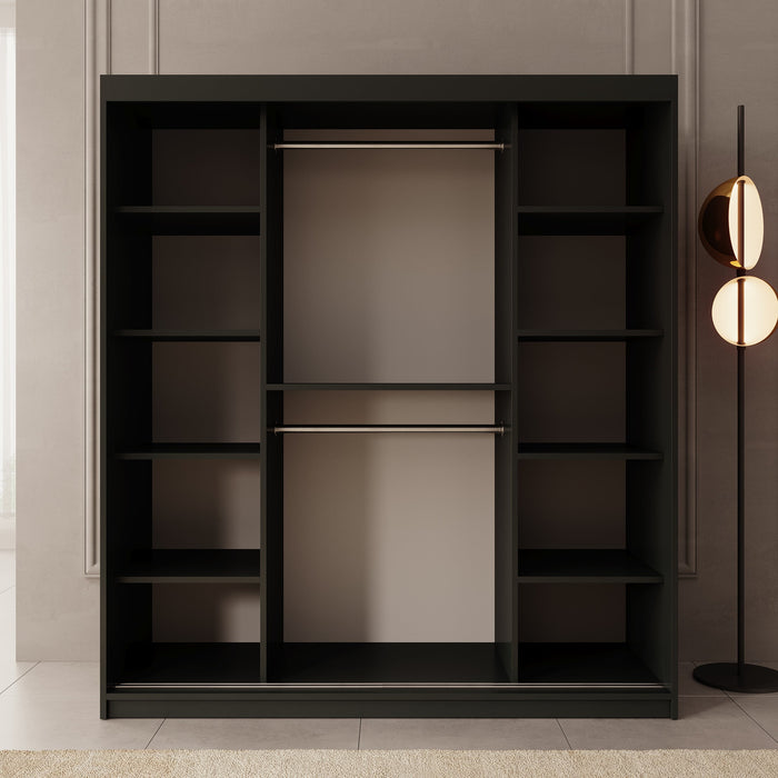 Meubella - Kledingkast Bodhi - Zwart - 180 cm - Met spiegel