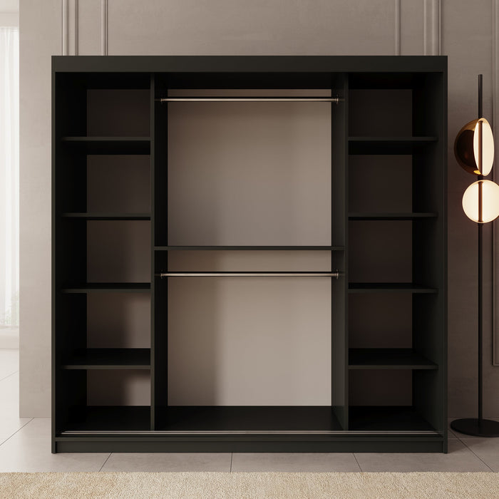 Meubella - Kledingkast Bodhi - Zwart - 200 cm - Met spiegel