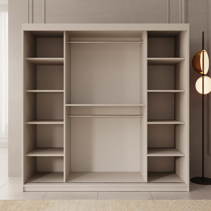 Meubella - Kledingkast Bodhi - Beige - 200 cm - Met spiegel