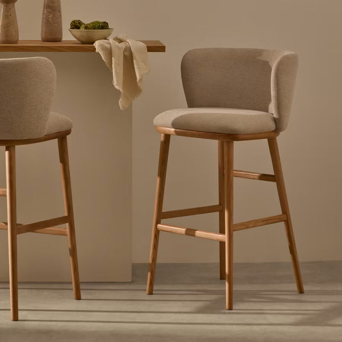 Kave Home Ciselia Barkruk - H 65 cm - Beige / Essenhout