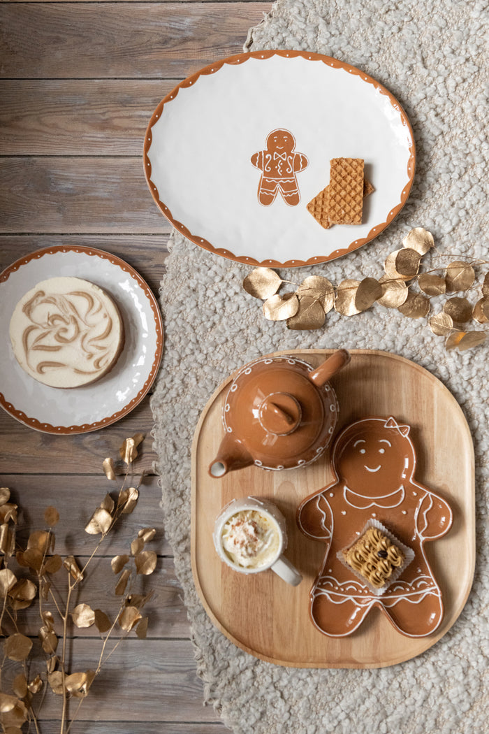 J-Line bord Cookie Rond Dolomiet - keramiek - bruin|wit