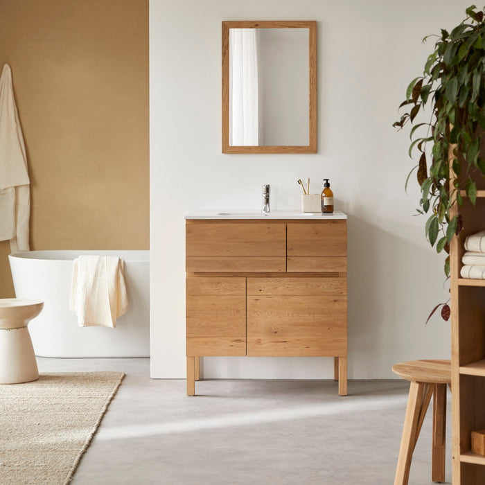 Tikamoon - Massief eikenhouten en keramisch badkamermeubel 80 cm