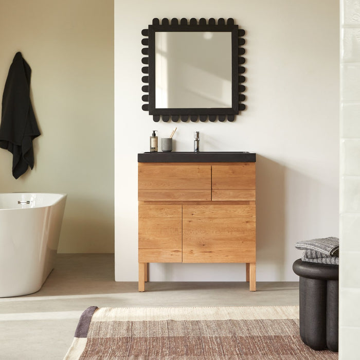 Tikamoon - Massief eikenhouten en lavastenen badkamermeubel 80 cm