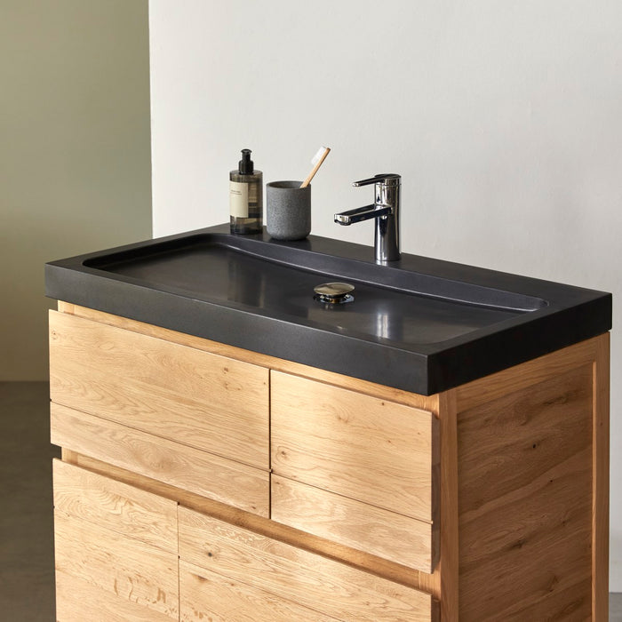 Tikamoon - Massief eikenhouten en lavastenen badkamermeubel 80 cm