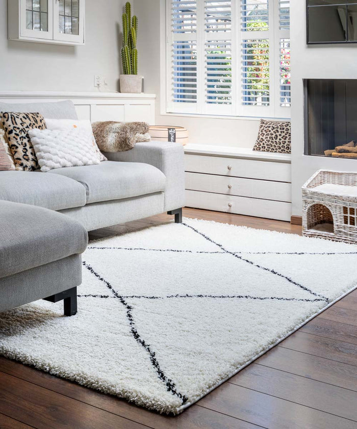 Boho&me Hoogpolig vloerkleed ruit Artisan - wit|zwart - 160x230 cm