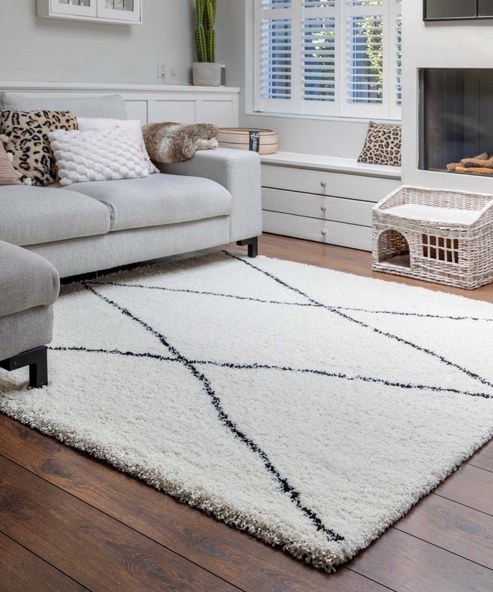 Boho&me Vierkant hoogpolig vloerkleed ruit Artisan - wit|zwart -